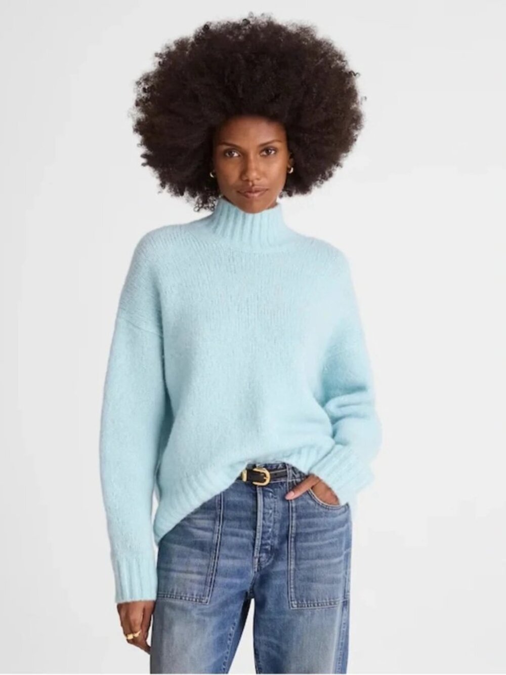 Madewell Chunky Knit Alpaca Blend Turtleneck Mint Blue Cozy Relaxed fit  XL